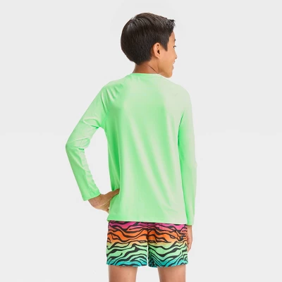Boys' Long Sleeve Snappy Wave Rash Guard Top - Art Class™ Light Green 2 Boys' Long Sleeve Snappy Wave Rash Guard Top - Art Class™ Light Green - Image 2