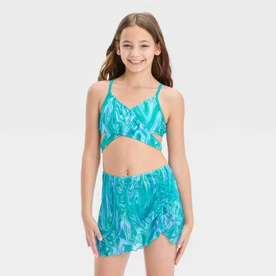 Girls' 3pc Swirly Marble Swimwear Set - Art Class™ Blue 4 Girls' 3pc Swirly Marble Swimwear Set - Art Class™ Blue - Image 4