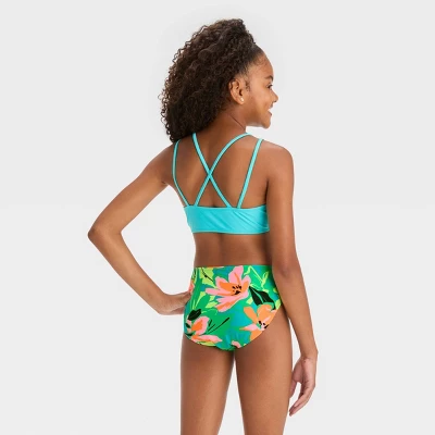 Girls' 'Abstract Blossoms' Floral Printed Rash Guard Set - Art Class™ Green 2 Girls' 'Abstract Blossoms' Floral Printed Rash Guard Set - Art Class™ Green - Image 2