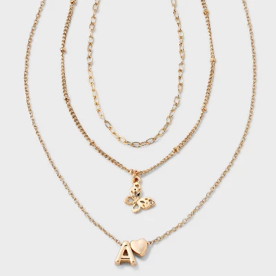 Girls' Initial With Choker And Layered Necklace Set - Art Class™ Gold 3 Girls' Initial With Choker And Layered Necklace Set - Art Class™ Gold - Image 3