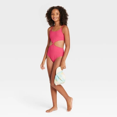 Girls' Summer Heat One Piece Swimsuit - Art Class™ Pink 2 Girls' Summer Heat One Piece Swimsuit - Art Class™ Pink - Image 2