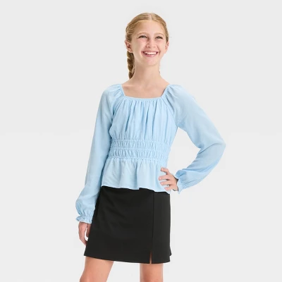Girls' Long Sleeve Ruched Waist Blouse Top - Art Class™ 4 Girls' Long Sleeve Ruched Waist Blouse Top - Art Class™ - Image 4