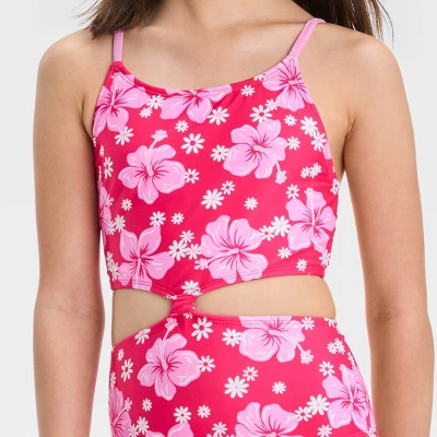 Girls' Simply Hibiscus One Piece Swimsuit - Art Class™ Pink 1 Girls' Simply Hibiscus One Piece Swimsuit - Art Class™ Pink