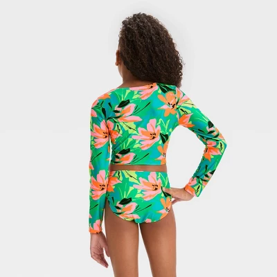 Girls' 'Abstract Blossoms' Floral Printed Rash Guard Set - Art Class™ Green 3 Girls' 'Abstract Blossoms' Floral Printed Rash Guard Set - Art Class™ Green - Image 3