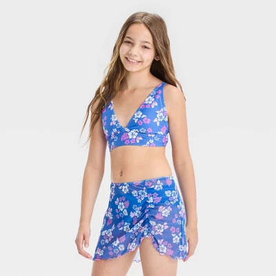 Girls' 'Happy Hibiscus With Sarong' Swimwear Set - Art Class™ Blue 4 Girls' 'Happy Hibiscus With Sarong' Swimwear Set - Art Class™ Blue - Image 4