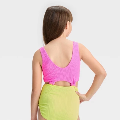 Girls' Solid One Piece Swimsuit - Art Class™ Pink 2 Girls' Solid One Piece Swimsuit - Art Class™ Pink - Image 2