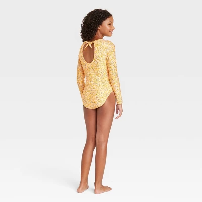 Girls' Ditsy Meadow Rash Guard One Piece Swimsuit - Art Class™ Yellow 1 Girls' Ditsy Meadow Rash Guard One Piece Swimsuit - Art Class™ Yellow