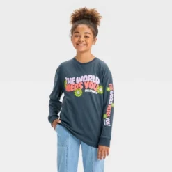 Girls' Long Sleeve 'SmileyWorld' Oversized Graphic T-Shirt - Art Class™ Gray -Daily Kid Wear Shop GUEST 811e28ce bfe5 4aea 9a8c ad33a50c6f7e