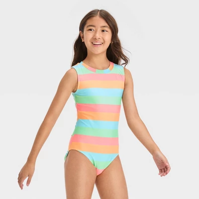 Girls' Sweet Summer Striped One Piece Swimsuit - Art Class™ 3 Girls' Sweet Summer Striped One Piece Swimsuit - Art Class™ - Image 3