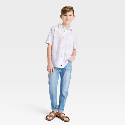 Boys' Seersucker Woven Short Sleeve Button-Down Shirt - Art Class™ White 2 Boys' Seersucker Woven Short Sleeve Button-Down Shirt - Art Class™ White - Image 2