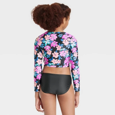 Girls' 3pc Western Blooms Swimwear Set - Art Class™ Black 3 Girls' 3pc Western Blooms Swimwear Set - Art Class™ Black - Image 3