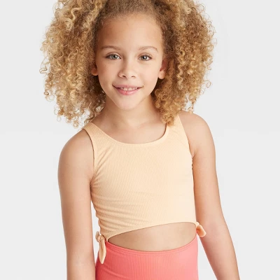 Girls' Solid Summer Swimsuit - Art Class™ Peach Orange 1 Girls' Solid Summer Swimsuit - Art Class™ Peach Orange