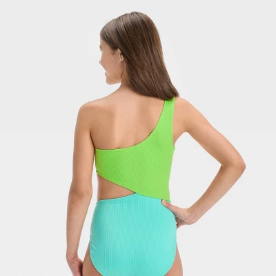 Girls' Colorblock Summer Explosion One Piece Swimsuit - Art Class™ Lime Green 2 Girls' Colorblock Summer Explosion One Piece Swimsuit - Art Class™ Lime Green - Image 2
