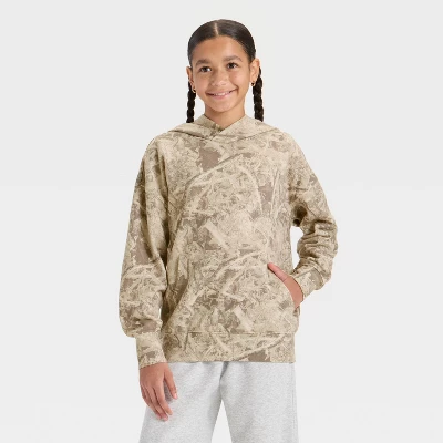 Girls' French Terry Camo Printed Oversized Hoodie - Art Class™ Tan 3 Girls' French Terry Camo Printed Oversized Hoodie - Art Class™ Tan - Image 3