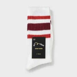 Girls' 2pk Striped Crew Socks - Art Class™ Maroon/Red