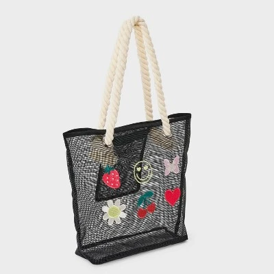 Girls' Mesh With Icons Swim Tote - Art Class™ Black: Softside Handbag, Double Handle, Fruit & Animal Patterns 1 Girls' Mesh With Icons Swim Tote - Art Class™ Black: Softside Handbag, Double Handle, Fruit & Animal Patterns