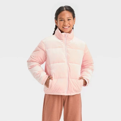 Girls' Solid Velvet Cropped Puffer Jacket - Art Class™ 3 Girls' Solid Velvet Cropped Puffer Jacket - Art Class™ - Image 3