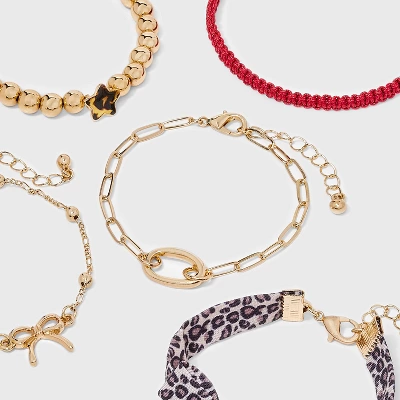 Girls' 5pk Leopard Bow Bracelet Set - Art Class™ 2 Girls' 5pk Leopard Bow Bracelet Set - Art Class™ - Image 2