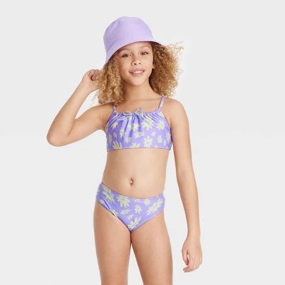 Girls' 3pc Happy Daisy Swimwear Set With Bucket Hat - Art Class™ Lavender 3 Girls' 3pc Happy Daisy Swimwear Set With Bucket Hat - Art Class™ Lavender - Image 3