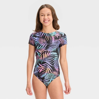 Girls' Electric Palm One Piece Swimsuit - Art Class™ Black 3 Girls' Electric Palm One Piece Swimsuit - Art Class™ Black - Image 3