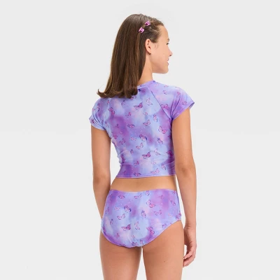 Girls' 'Sweet Flutter' Tie-Dye Rash Guard Set - Art Class™ Violet 3 Girls' 'Sweet Flutter' Tie-Dye Rash Guard Set - Art Class™ Violet - Image 3