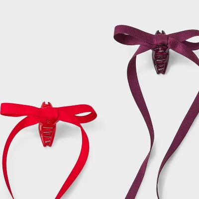 Girls' 4pk Long Tail Satin Bow Claw Clip Set - Art Class™ Maroon/Red 2 Girls' 4pk Long Tail Satin Bow Claw Clip Set - Art Class™ Maroon/Red - Image 2