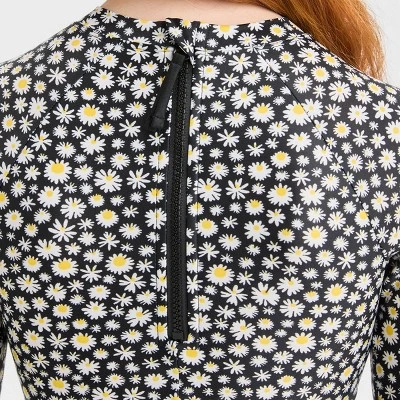 Girls' 'Dozens Of Daisies' Floral Printed One Piece Rash Guard Swimsuit - Art Class™ Black 1 Girls' 'Dozens Of Daisies' Floral Printed One Piece Rash Guard Swimsuit - Art Class™ Black
