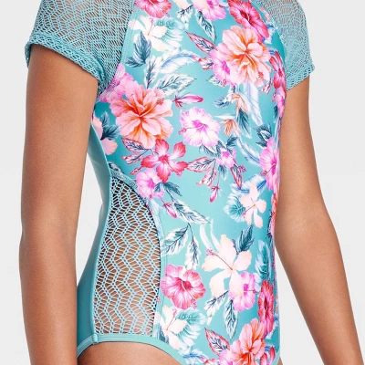 Girls' Sweet Floral Surf One Piece Swimsuit - Art Class™ Blue 1 Girls' Sweet Floral Surf One Piece Swimsuit - Art Class™ Blue