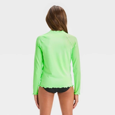 Girls' Smiley Face Rash Guard Swim Top - Art Class™ Green 2 Girls' Smiley Face Rash Guard Swim Top - Art Class™ Green - Image 2