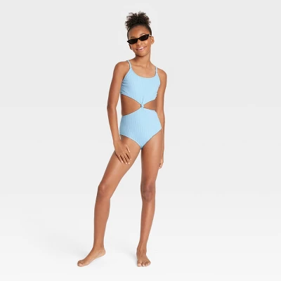 Girls' Warm Days Ahead Solid One Piece Swimsuit - Art Class™ Light Blue 2 Girls' Warm Days Ahead Solid One Piece Swimsuit - Art Class™ Light Blue - Image 2
