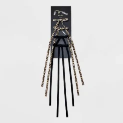 Girls' 4pk Long Tail Leopard Printed Satin Bow Claw Clip Set - Art Class™ Black/Brown