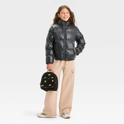 Girls' Solid Cropped Puffer Jacket - Art Class™ Black 2 Girls' Solid Cropped Puffer Jacket - Art Class™ Black - Image 2
