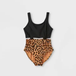 Girls' Leopard Print Knotted One Piece Swimsuit - Art Class™ Black -Daily Kid Wear Shop GUEST b8d25035 662d 446c bdf3 f0eb5556e7fb