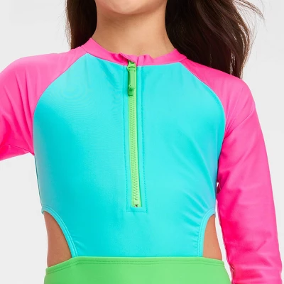 Girls' Solid One Piece Swimsuit - Art Class™ 1 Girls' Solid One Piece Swimsuit - Art Class™