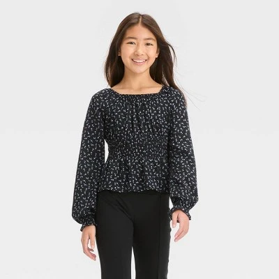 Girls' Long Sleeve Ruched Waist Blouse Top - Art Class™ 3 Girls' Long Sleeve Ruched Waist Blouse Top - Art Class™ - Image 3
