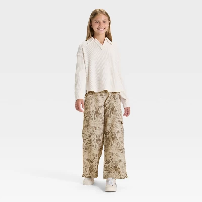 Girls' Nylon Wide Leg Cargo Pants - Art Class™ Tan 2 Girls' Nylon Wide Leg Cargo Pants - Art Class™ Tan - Image 2