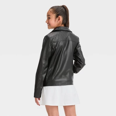 Girls' Faux Leather Moto Jacket - Art Class™ 1 Girls' Faux Leather Moto Jacket - Art Class™