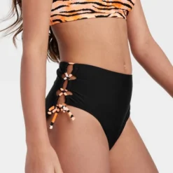 Girls' 2pc Sketchy Tiger High-Waist Bikini Set - Art Class™ Black