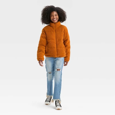 Girls' Solid Fleece Cropped Puffer Jacket - Art Class™ 2 Girls' Solid Fleece Cropped Puffer Jacket - Art Class™ - Image 2