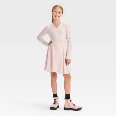 Girls' Ribbed Faux Wrap Dress - Art Class™ 3 Girls' Ribbed Faux Wrap Dress - Art Class™ - Image 3