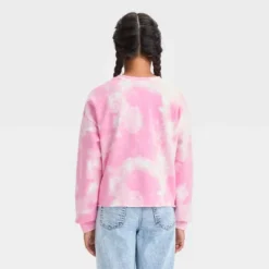 Girls' Tie-Dye Fleece Cropped Crewneck Sweatshirt - Art Class™ Pink