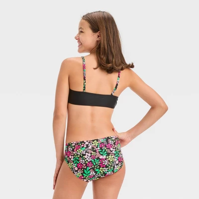 Girls' Floral Printed Rash Guard Set - Art Class™ Black 2 Girls' Floral Printed Rash Guard Set - Art Class™ Black - Image 2