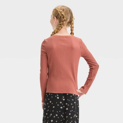 Girls' Long Sleeve Pointelle Lace T-Shirt - Art Class™ 1 Girls' Long Sleeve Pointelle Lace T-Shirt - Art Class™