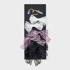 Girls' 6pk Lace Bow Hair Clip Set - Art Class™ Pink/White/Black: Fashion Salon Clips, Recycled Polyester