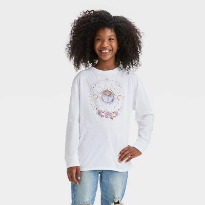 Girls' Long Sleeve Zodiac Oversized Graphic T-Shirt - Art Class™ White 3 Girls' Long Sleeve Zodiac Oversized Graphic T-Shirt - Art Class™ White - Image 3