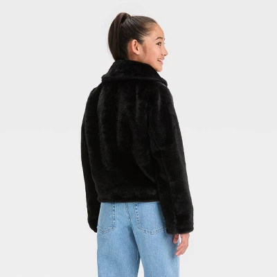 Girls' Faux Fur Jacket - Art Class™ Black 1 Girls' Faux Fur Jacket - Art Class™ Black