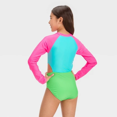 Girls' Solid One Piece Swimsuit - Art Class™ 2 Girls' Solid One Piece Swimsuit - Art Class™ - Image 2