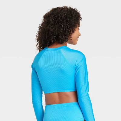 Girls' Cyber Long Sleeve Bikini Top - Art Class™ Turquoise Blue 2 Girls' Cyber Long Sleeve Bikini Top - Art Class™ Turquoise Blue - Image 2
