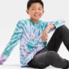 Boys' Swirl Tie-Dye Long Sleeve Graphic T-Shirt - Art Class™ Purple/Green/White