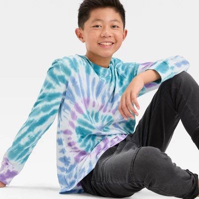 Boys' Swirl Tie-Dye Long Sleeve Graphic T-Shirt - Art Class™ Purple/Green/White 1 Boys' Swirl Tie-Dye Long Sleeve Graphic T-Shirt - Art Class™ Purple/Green/White